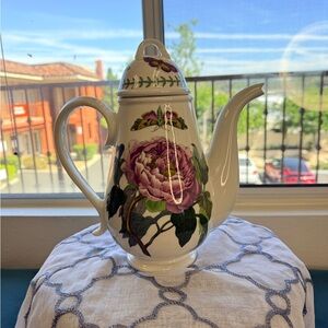 Floral Ceramic Teapot with Purple and Green Design